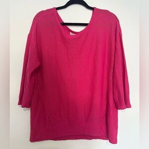 Anthropologie pink linen pullover loose knit pink lagenlook beach size medium